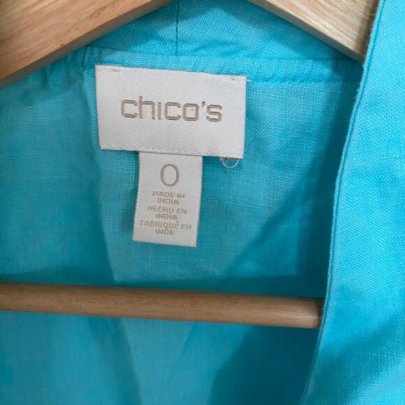 Chico's Womens Aqua Breeze Linen Beaded Open Front Coastal Beach Jacket Size S 0 - Picture 4 of 6